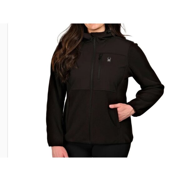 NEW Spyder Polar Jacket Women's Size L Black Hooded Fleece Full zip - Picture 1 of 10